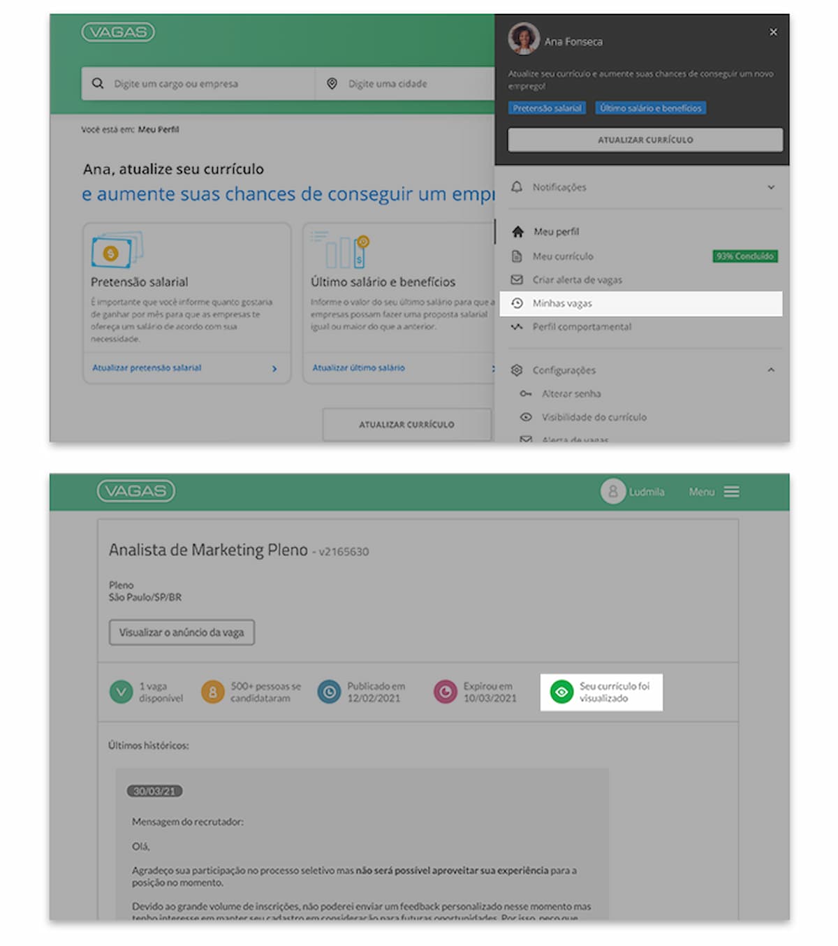 Imagem do site do Vagas.com na aba dos currículos