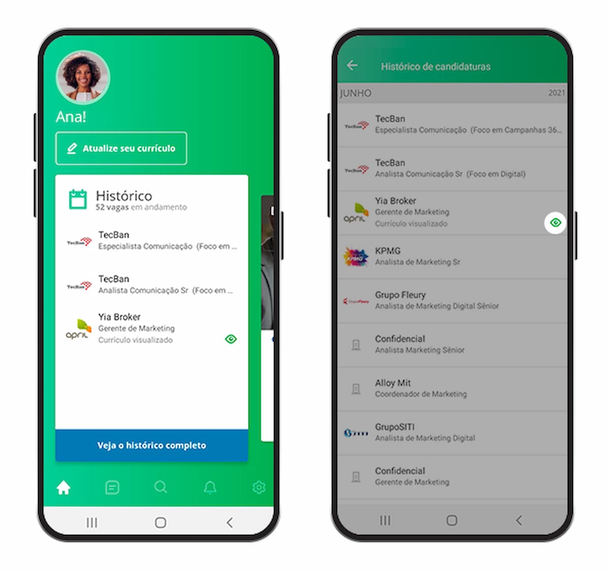 Imagem do aplicativo do Vagas.com na aba dos currículos