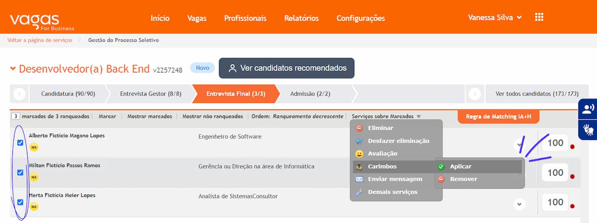 Utilização de carimbos e tags