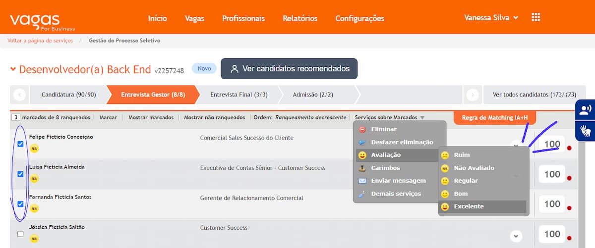 Uso de emojis para avaliação de candidatos
